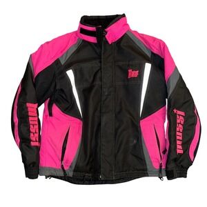 Mossi Flotex Snowmobile Jacket Womens Large Black Pink 3M Reflective Racing Coat